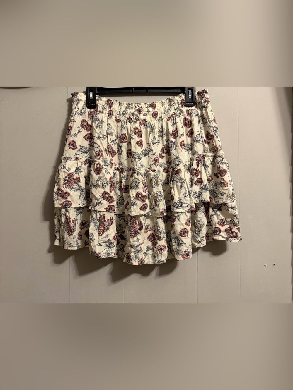 True Craft Cream Mini Skirt with Red Floral Print